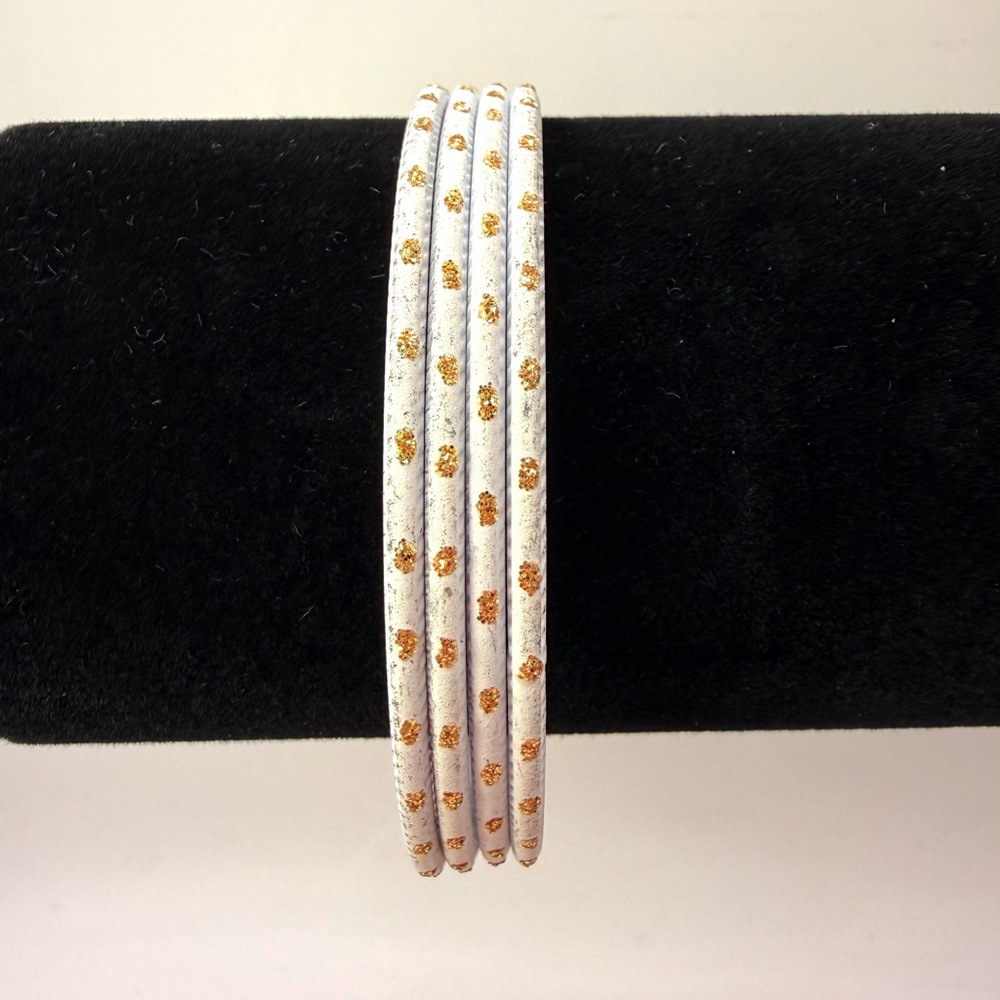 Elegant White and Gold Metal Bangle Bracelets, Set of 4